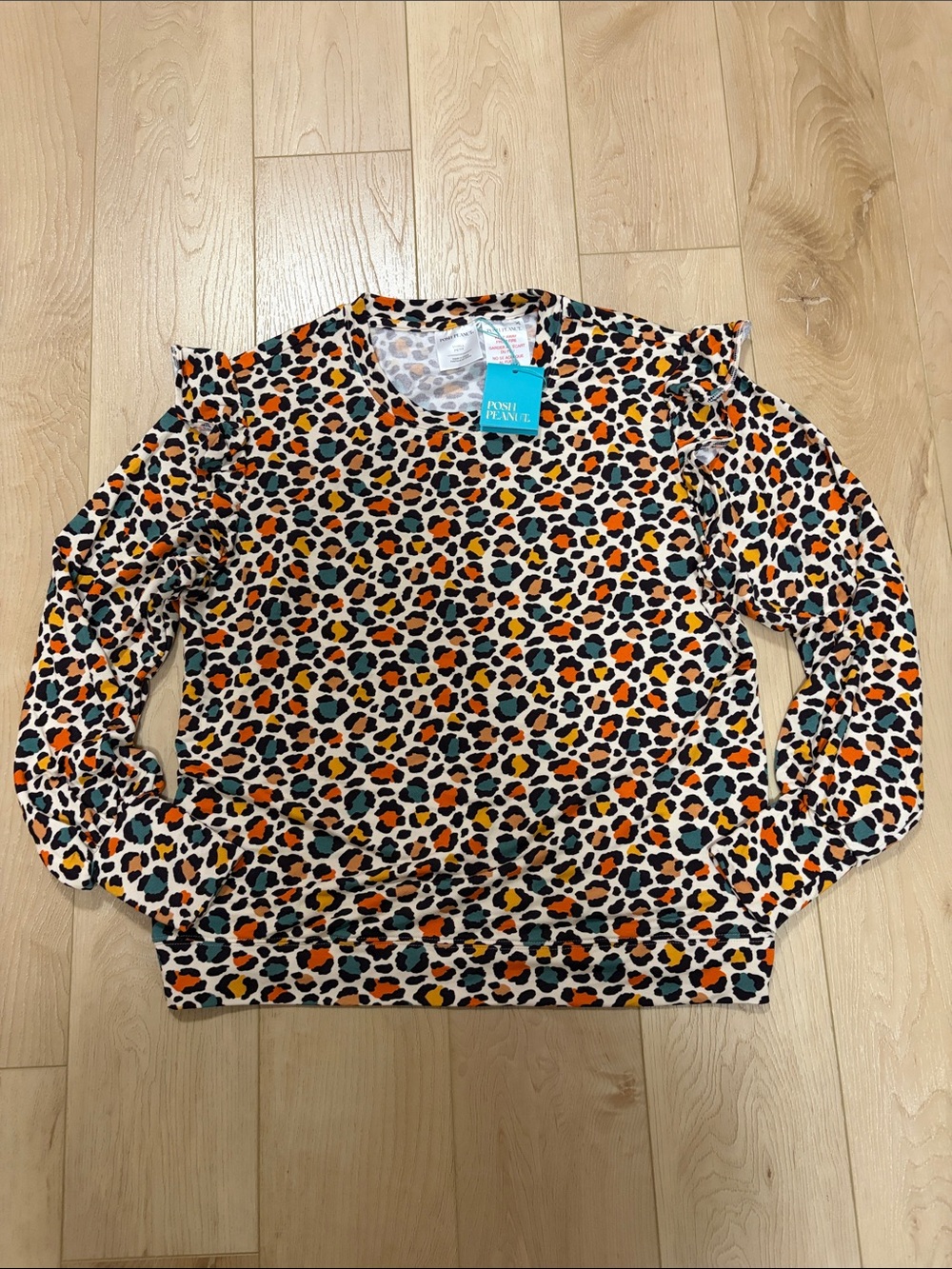 Posh Peanut Bamboo Blend ‘Declan’ Leopard Print Ruffle Shoulder Top, sz S